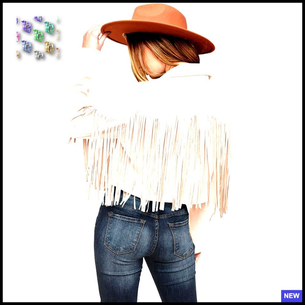 Faux Suede Fringe Cropped Jacket Motorcycle Style Slim Fit Chic Fall